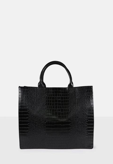 Black Croc Tote Bag, Black