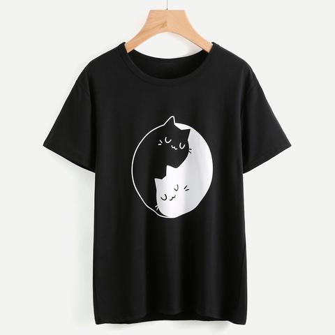 T-shirt Con Stampa Di Gatto