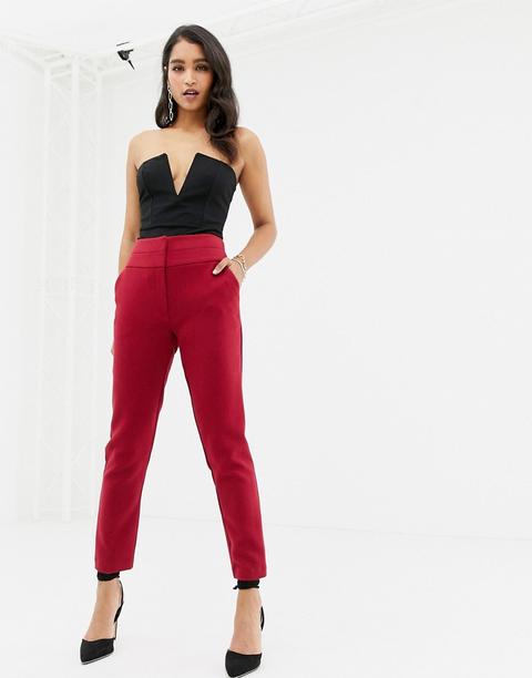 Forever New - Pantaloni Sartoriali Rossi A Vita Alta Con Cintura - Rosso