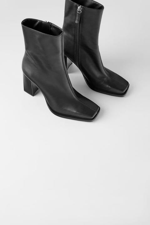 Square Toed High Heel Leather Ankle 