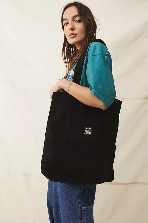 Uo Corduroy Pocket Tote Bag - Black All At Urban Outfitters