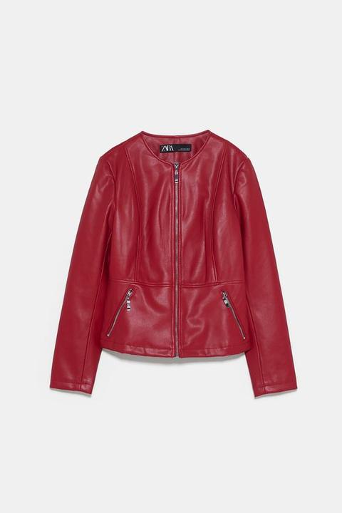 zara red leather jacket