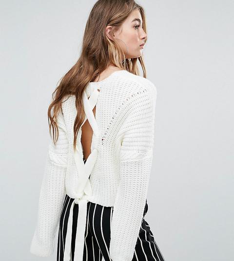 Missguided - Hinten Geschnürter Pullover - Cremeweiß