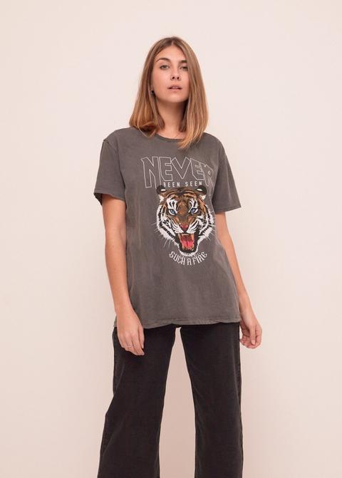 Camiseta Dibujo Tigre Gris