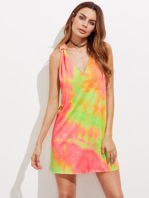 Knot Racerback Raw Edge Tie Dye Dress