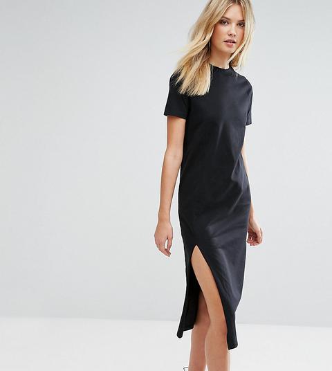 Asos Tall - Ultimate - Vestito Midi Stile T-shirt Con Spacco Laterale - Nero