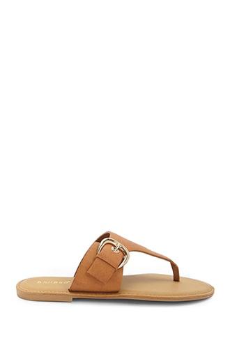 Forever 21 Faux Leather Thong Buckle Sandals Tan