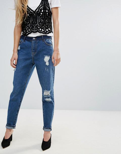 First & I - Boyfriend Jeans Effetto Invecchiato - Blu