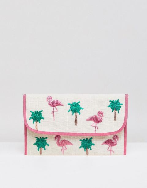 Asos Design - Pochette In Paglia Con Fenicotteri - Multicolore