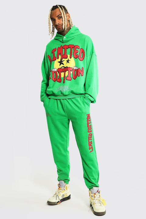 Mens Green Oversized Limited Edition Hooded Tracksuit, Green