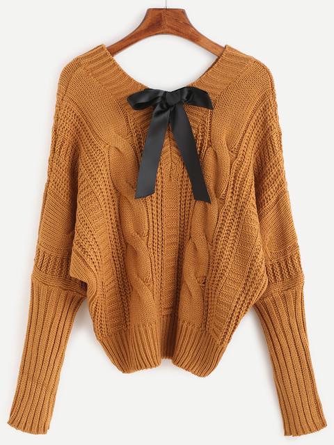 Maglione Con Cable Maniche A Batwing Scollo V