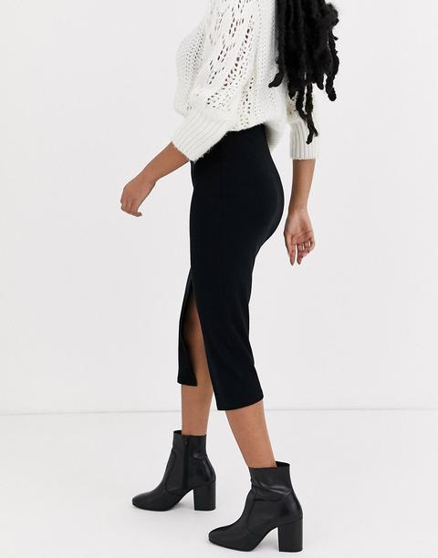 asos design rib popper midi skirt
