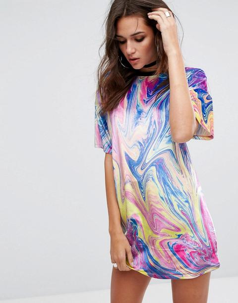 Jaded London - Vestito T-shirt Oversize Da Festival Con Stampa Marezzata Di Arcobaleno - Multicolore