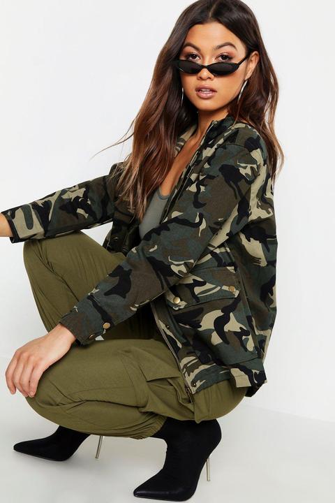 Womens Pocket Front Camo Utility Jacket - Green - M