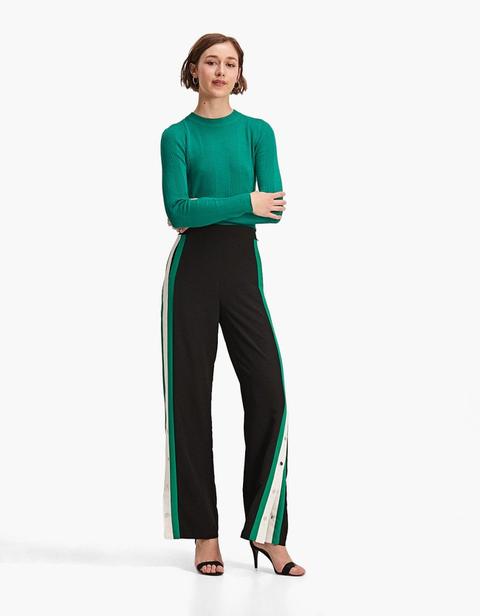 Side Stripe Popper Trousers In Emerald Green