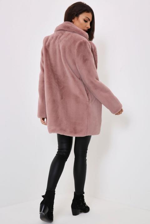 Pink Faux Fur Longline Coat