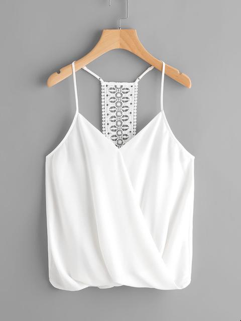 Surplice Neckline Crochet Panel Cami Top