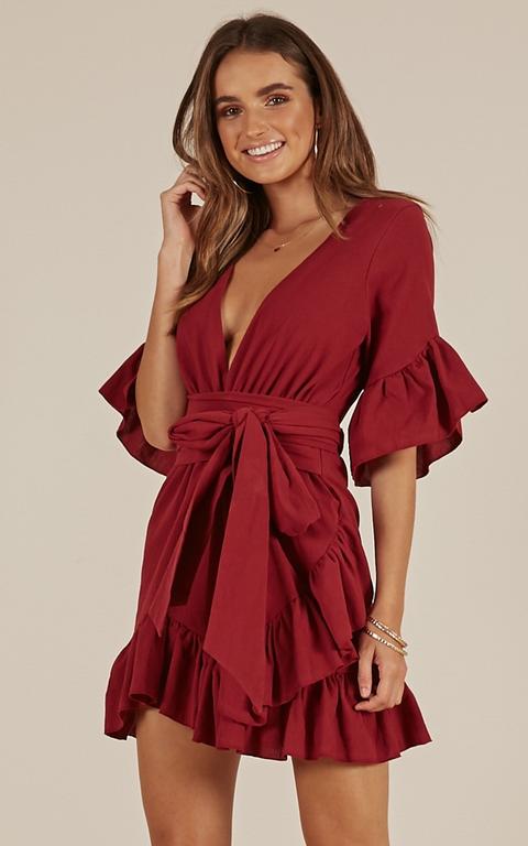 Free Mind Dress In Wine Linen Look