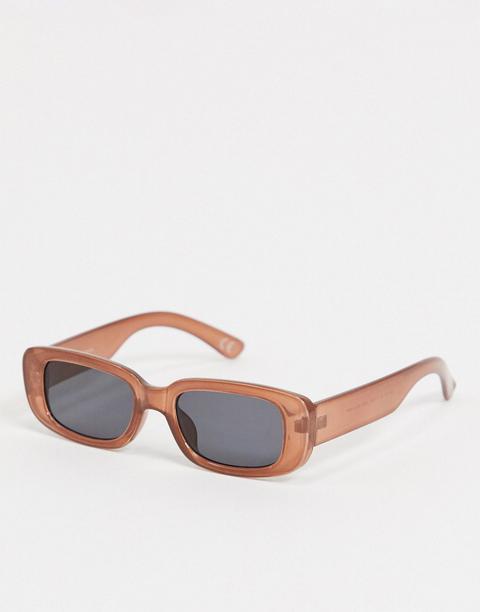 Asos Design Mid Rectangle Sunglasses In Brown With Black Lens