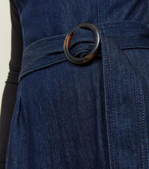 Blue Rinse Wash Belted Denim Culotte Jumpsuit New Look