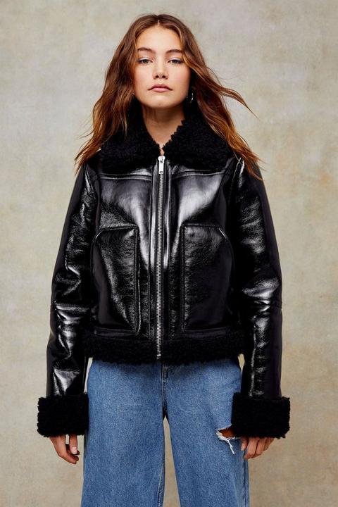 Black Pu Vinyl Biker Jacket