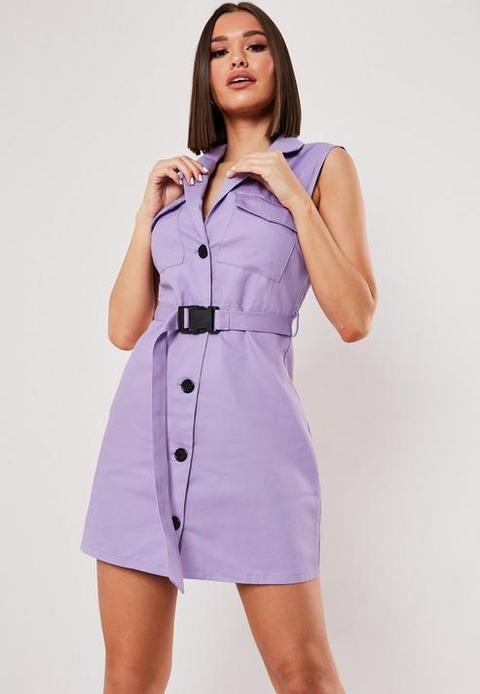 Lilac Sleeveless Belted Blazer Dress, Lilac