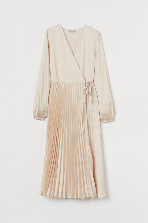 Vestido Cruzado Plisado - Beis