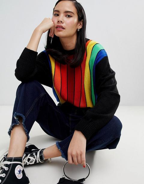 Asos Design - Maglione A Righe Verticali Arcobaleno - Multicolore