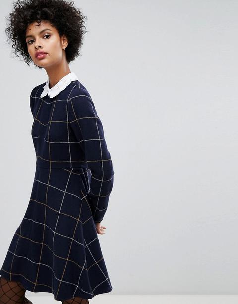 Vestido De Lana A Cuadros Grandes Con Cuello Con Bordados De Sonia By Sonia Rykiel