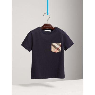 Camiseta En Algodón Con Bolsillo A Cuadros (azul Marino Clásico) - Niño | Burberry