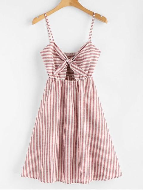 Vestido Anudado De Rayas Anudadas Chestnut Red Clover Green