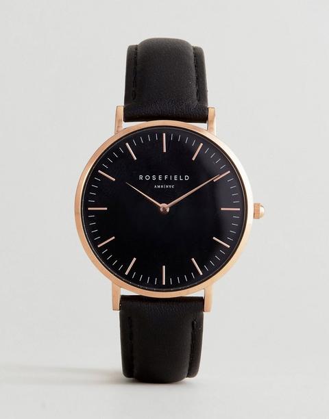 Rosefield - Bowery - Orologio In Pelle Nero/rosa Oro - Nero