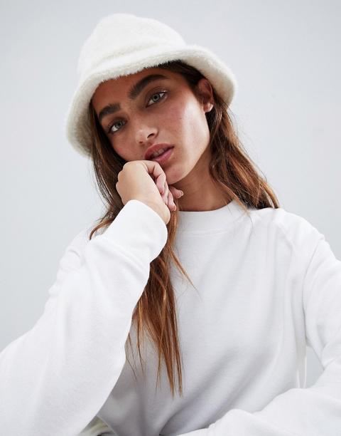 Asos Design Fluffy Bucket Hat-white