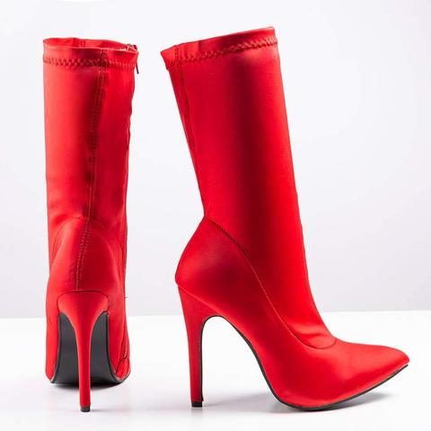 Maryl - Pointed Ankle Boots In Red Lycra