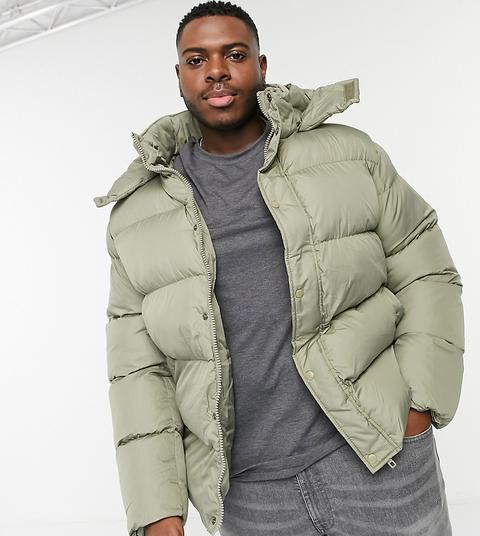 Asos Design Plus Recycled Puffer Jacket With Detachable Hood In Khaki-green