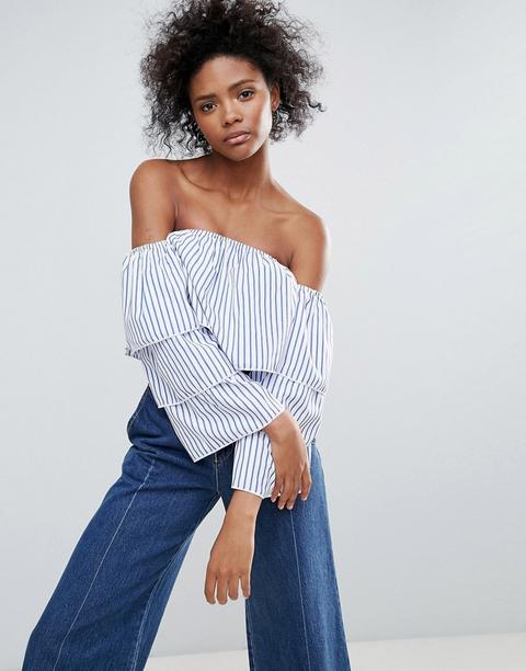 Parisian - Top A Righe A Doppio Strato Con Spalle Scoperte - Blu