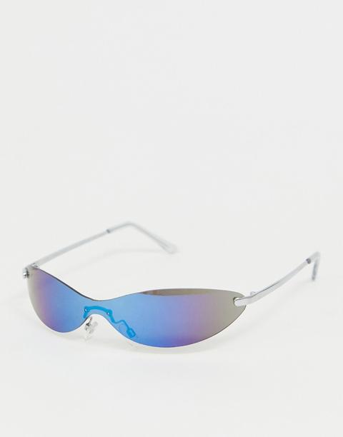 Asos Design - Lunettes Yeux De Chat Tendance Style Masque Avec Verres Teintés Bleus-argenté