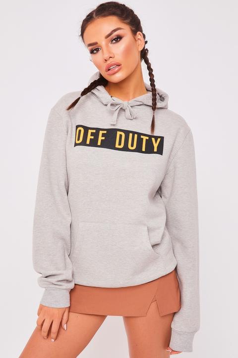 Sami Grey Off Duty Slogan Print Hoodie