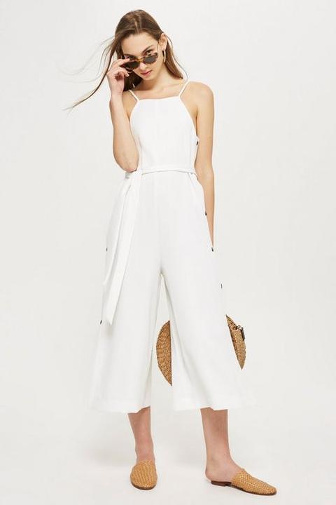 Womens Horn Button Strappy Jumpsuit - Ivory, Ivory