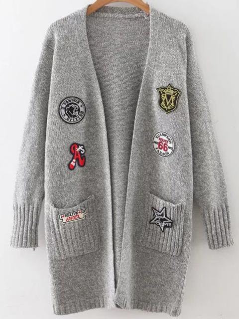 Cardigan Lungo Con Tasche Patch - Grigio