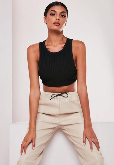 Black Rib Bandage Crop Top, Black