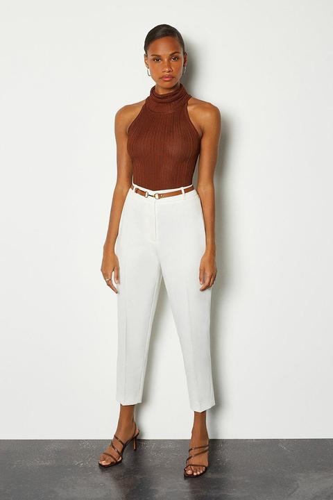 Karen Millen Belted Ankle Length Peg Trousers -, Ivory