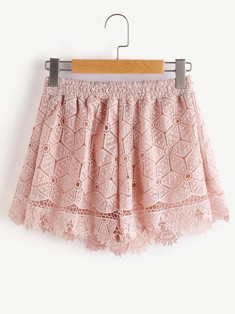 Shorts Bassa Addobbato Con Ricami E Pizzi Cava Rosa