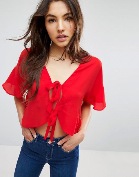 Blusa Con Lazo Delantero Y Volante En Las Mangas De Asos