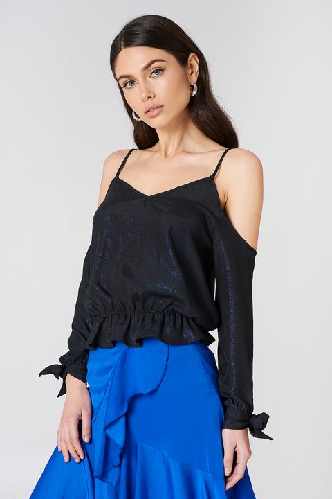 Cold Shoulder Knot Glitter Top Blau