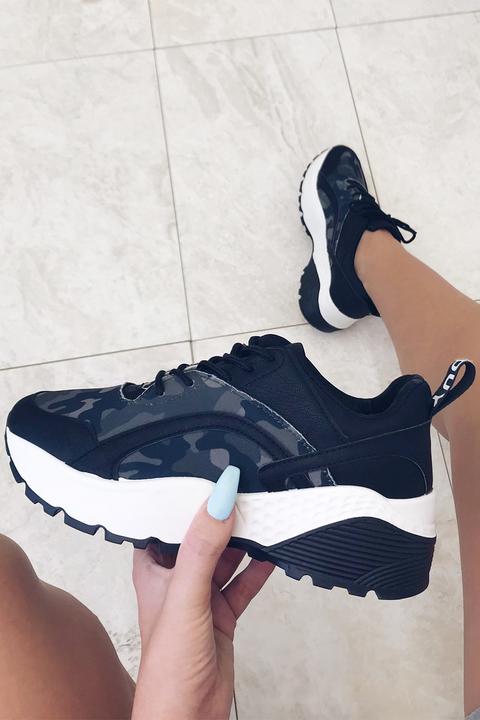 Karli Black Camo Chunky Trainers