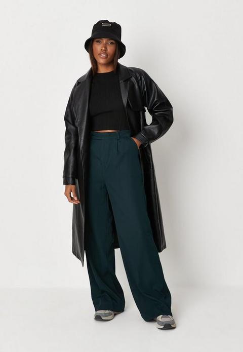 Green Pleated Wide Leg Masculine Trousers, Green