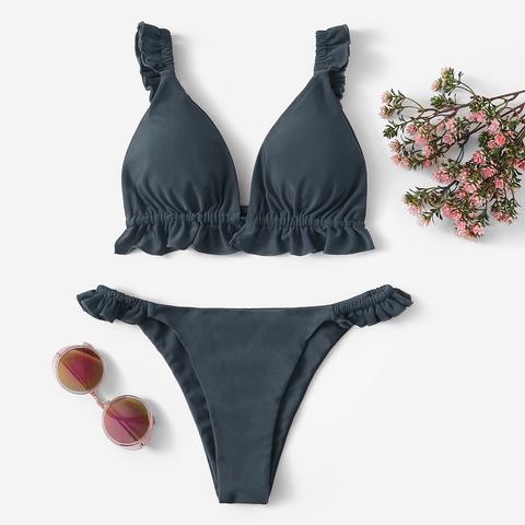 Conjunto De Bikini De Top Con Fruncido Y Tanga