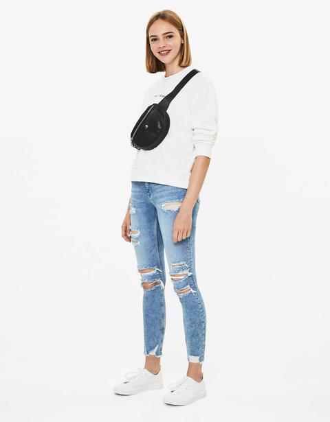 Jeans Skinny A Vita Bassa Con Strappi