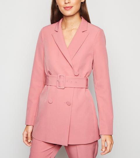 Pale Pink Double Breasted Belted Blazer New Look